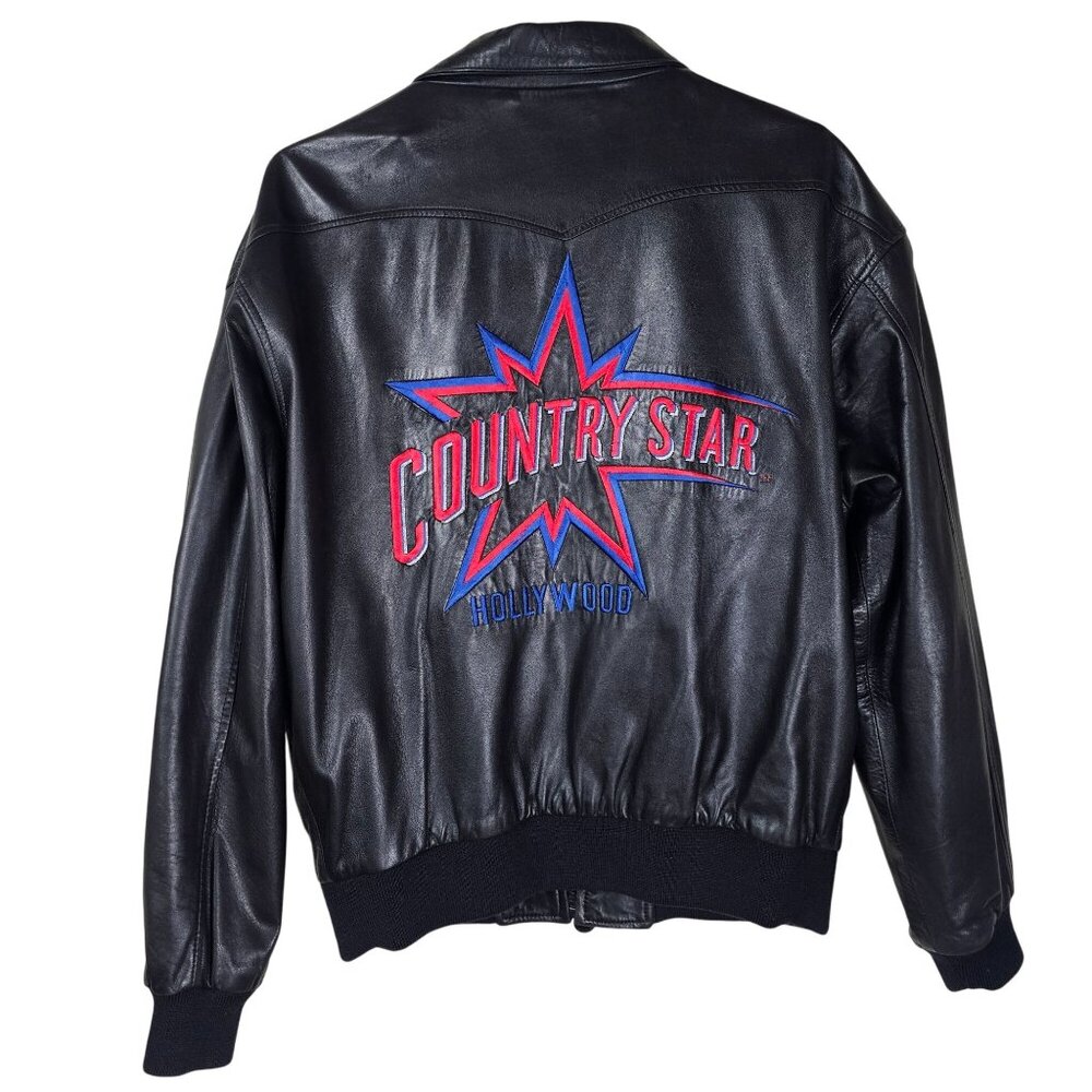 Vintage‎ Tony Nowak Country Star Leather Jacket L Black Western Rockabilly Retro